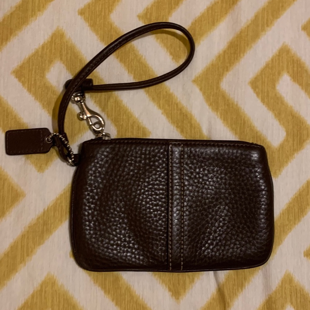 Brown leather Coach zippered pouch/ wristlet